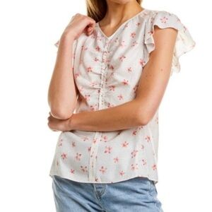 Rebecca Taylor Silk Blend Ruched Short Sleeve Top